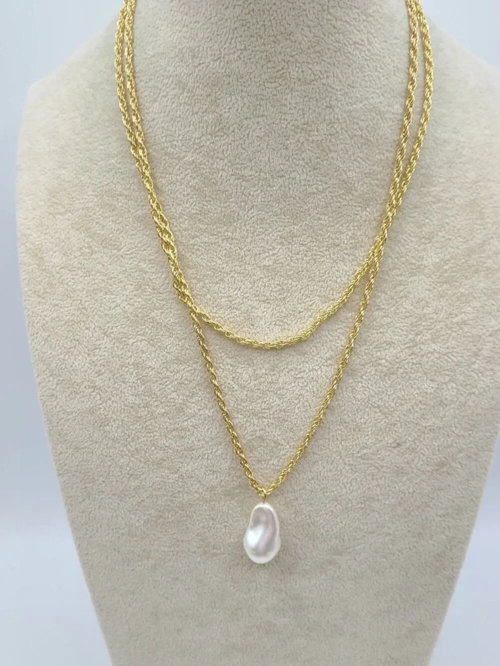 J Crew Factory Gold Tone Double chain with Large Faux Pearl Pendant NWT